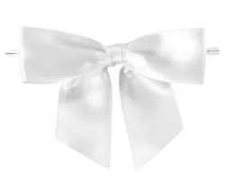 White Pre-Tied Satin Bows with Twist Ties